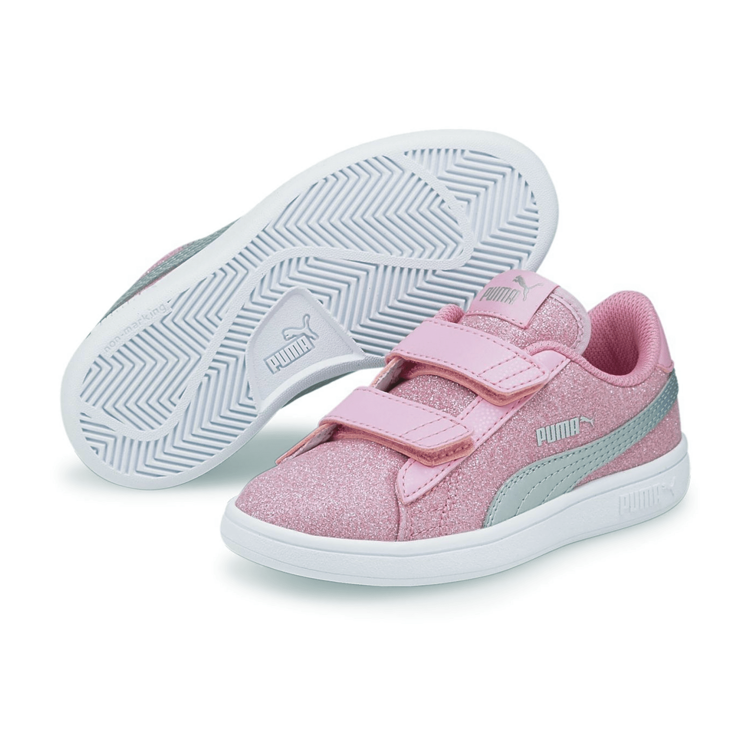 Puma Smash V2 Glitz Glam PS Kinder Sneaker mit Klettverschluss prism pink/puma silver 31 für Kinder, pink, Gr. 31 EU