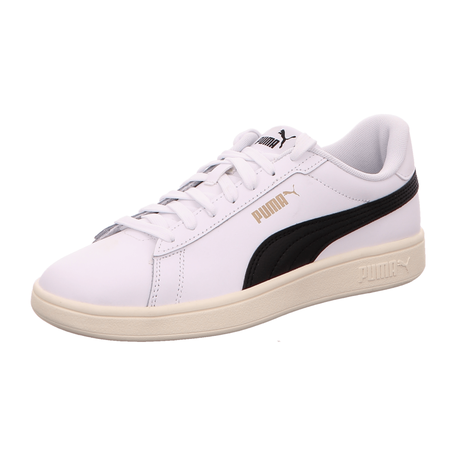 Puma Smash 3.0 Leder-Sneaker 03 - PUMA white/PUMA black/PUMA gold/frosted ivory 38.5 für Damen, weiß, Gr. 38 EU / 5 UK