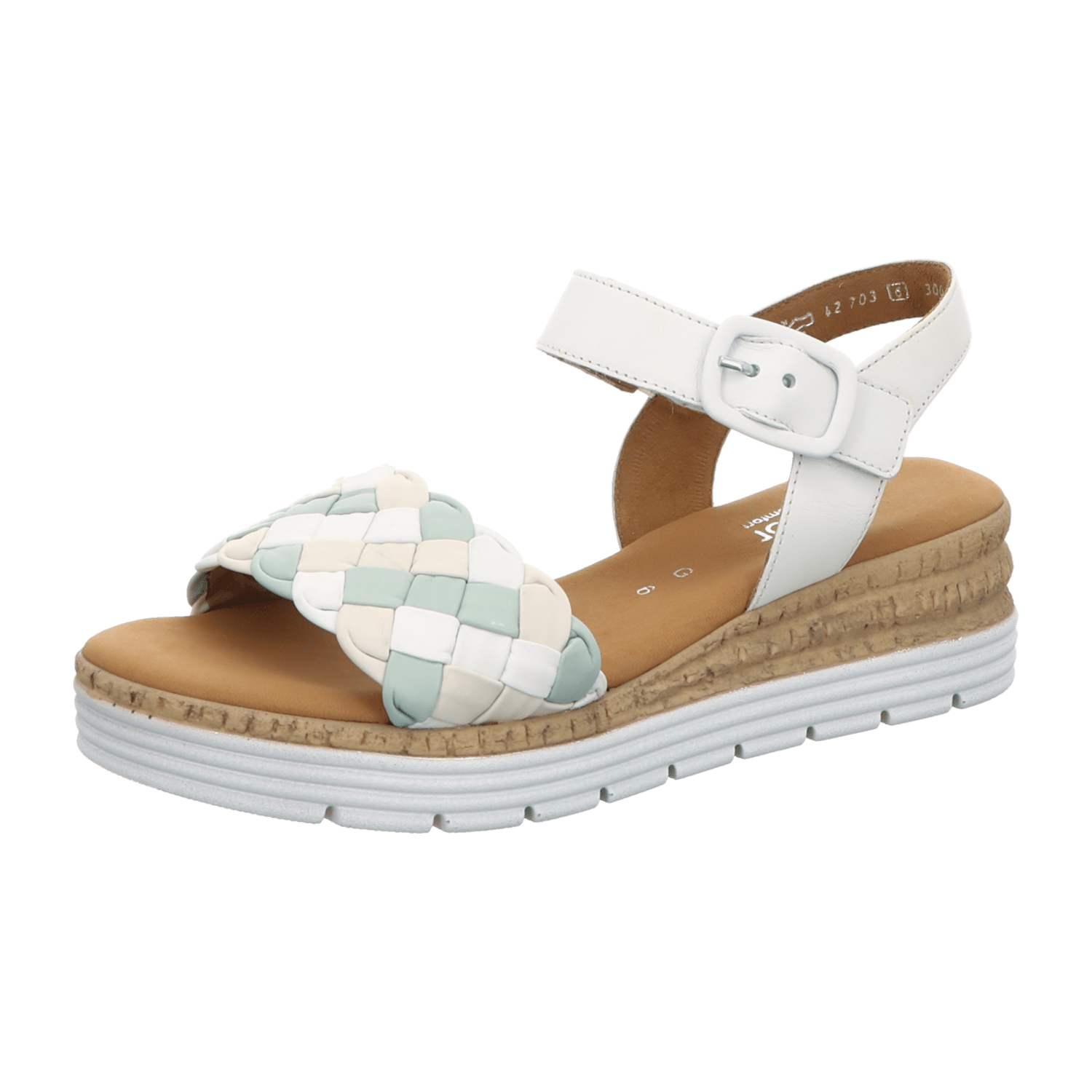 Gabor comfort 42703-61 Weiss/Mint/Creme (weiß) - elegante Sandale - Damenschuhe Sandalette / Sling, Weiß, leder (nappa) für Damen, weiß, Gr. 37 ½ EU / 4,5 UK