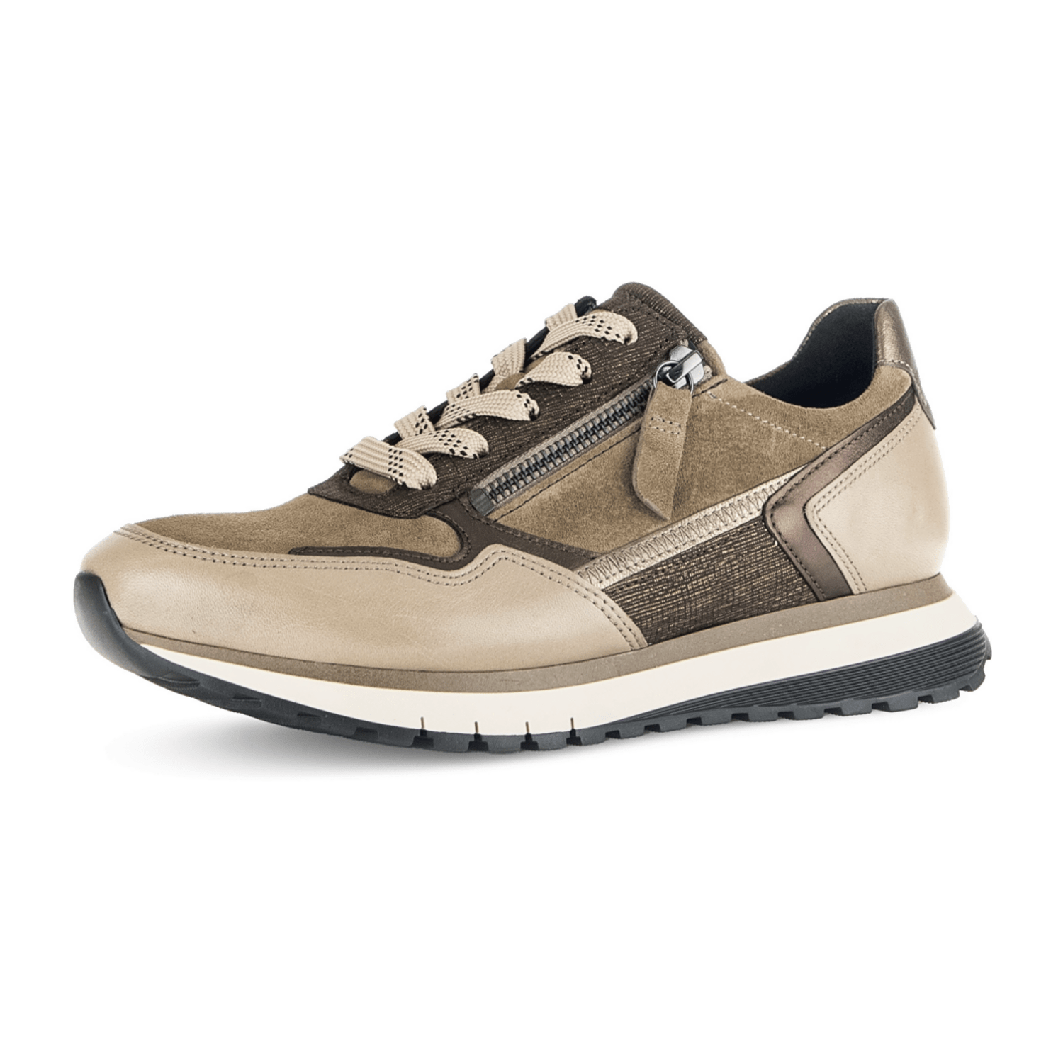 Gabor comfort 76378-34 Farro/Noce/Bronce (Hellbraun) - sportlicher Schnürschuh - Damenschuhe Bequeme Schnürschuhe, Braun, leder/textil (velour/nappa/met.) für Damen, braun, Größe 37 EU / 4 UK