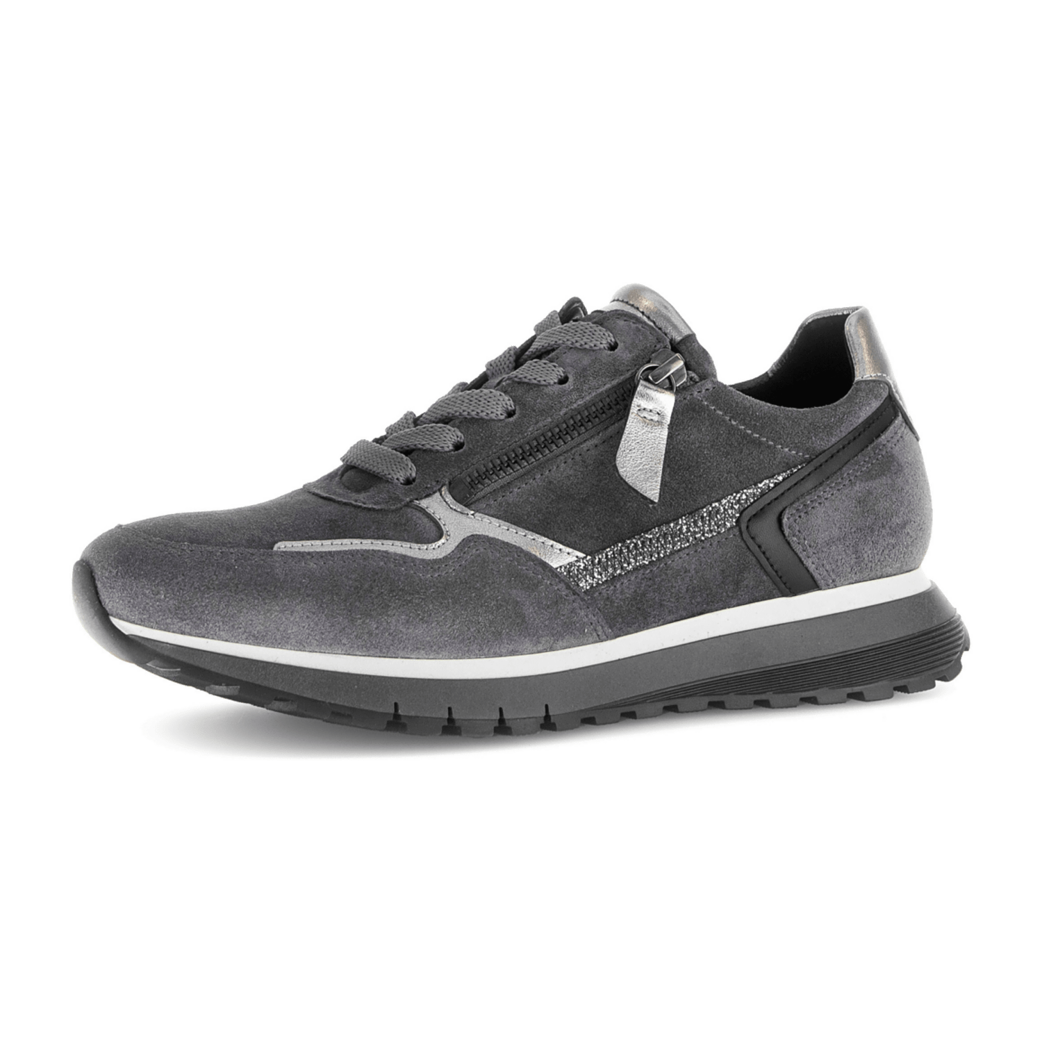 Gabor comfort 76378-40 Graphit/Antiksilber (grau) - sportlicher Schnürschuh - Damenschuhe Bequeme Schnürschuhe, Grau, leder/textil (velour/metal/jackson) für Damen, grau, Größe 36 EU / 3,5 UK