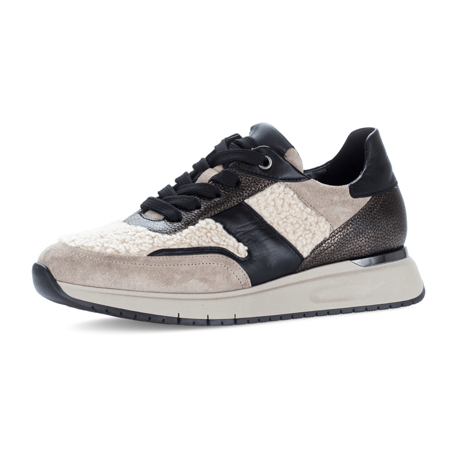 Gabor comfort Sneaker Schuhe beige creme Fell 76.445.61 für Damen, schwarz, Gr. 40 EU / 6,5 UK