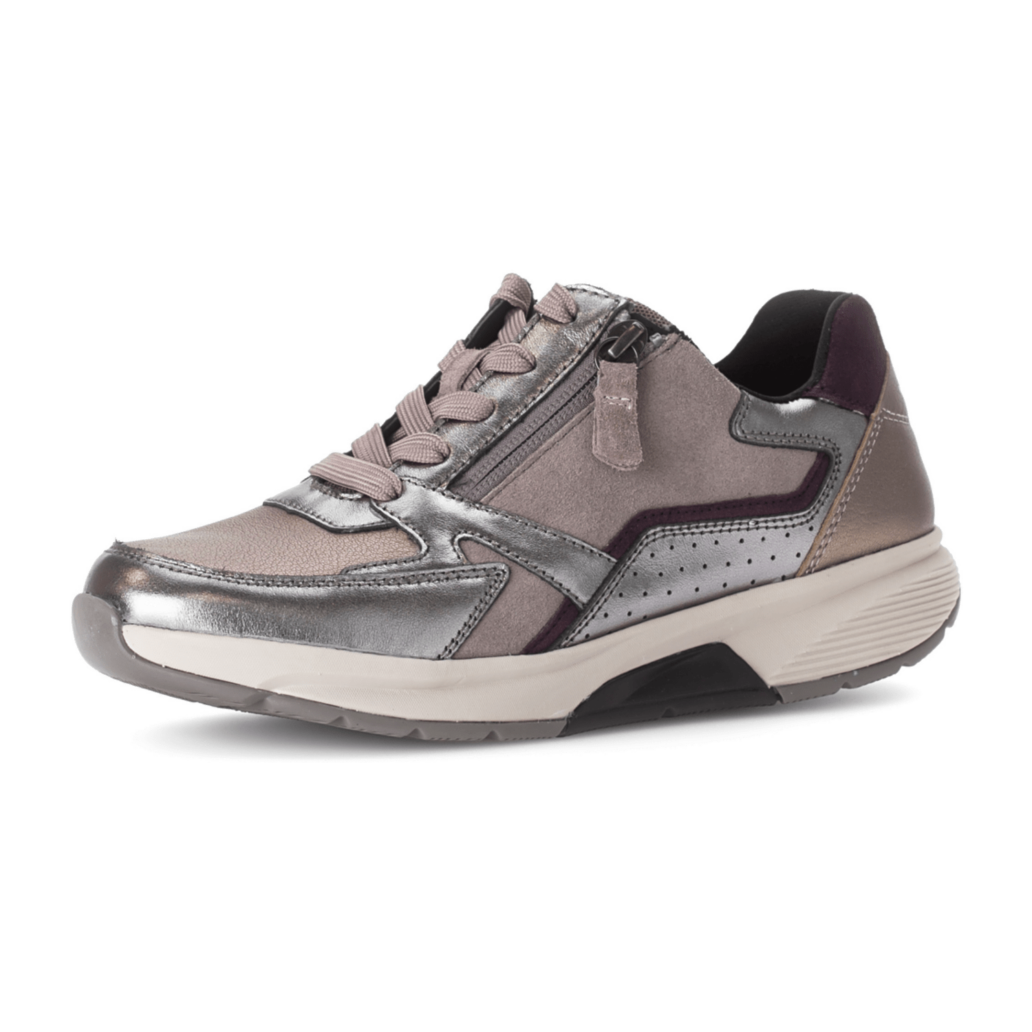 Gabor comfort 76878-15 Rollingsoft Darkrose/Mouse/Silver - sportlicher Schnürschuh - Damenschuhe Bequeme Schnürschuhe, Mehrfarbig, leder (metcervo/vel/metal) für Damen, beige, Größe 36 EU / 3,5 UK