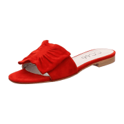 CC66 Pantolette flach Rüsche rot