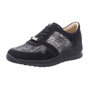 FinnComfort Drena Schwarz/Silber - Schnürschuh mit loser Einlage - Damenschuhe Bequeme Schnürschuhe, Schwarz, leder (nubuk/crumble)